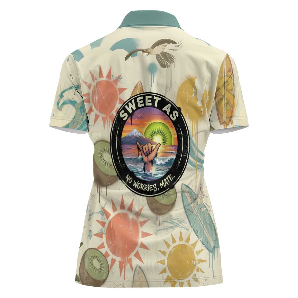 NZ Slang Sweet As Kiwi Shaka Sign Women Polo Shirt New Zealand Surfboards Sun and Tropical Beach Retro TS04 - Polynesian Pride