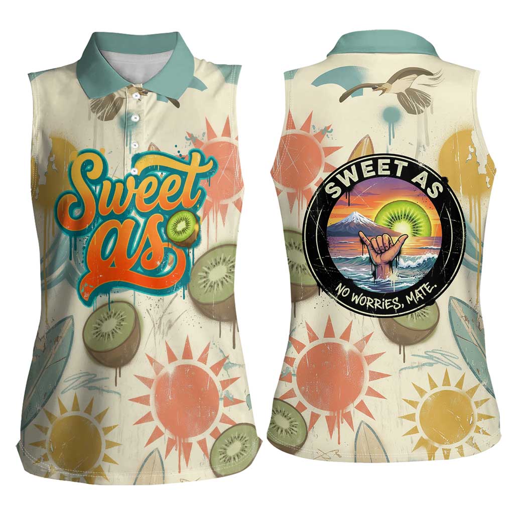 NZ Slang Sweet As Kiwi Shaka Sign Women Sleeveless Polo Shirt New Zealand Surfboards Sun and Tropical Beach Retro TS04 - Polynesian Pride