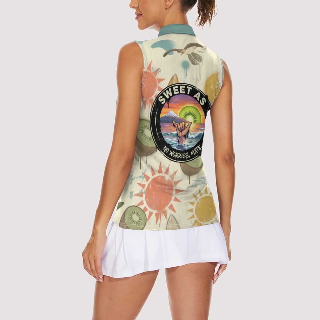 NZ Slang Sweet As Kiwi Shaka Sign Women Sleeveless Polo Shirt New Zealand Surfboards Sun and Tropical Beach Retro TS04 - Polynesian Pride