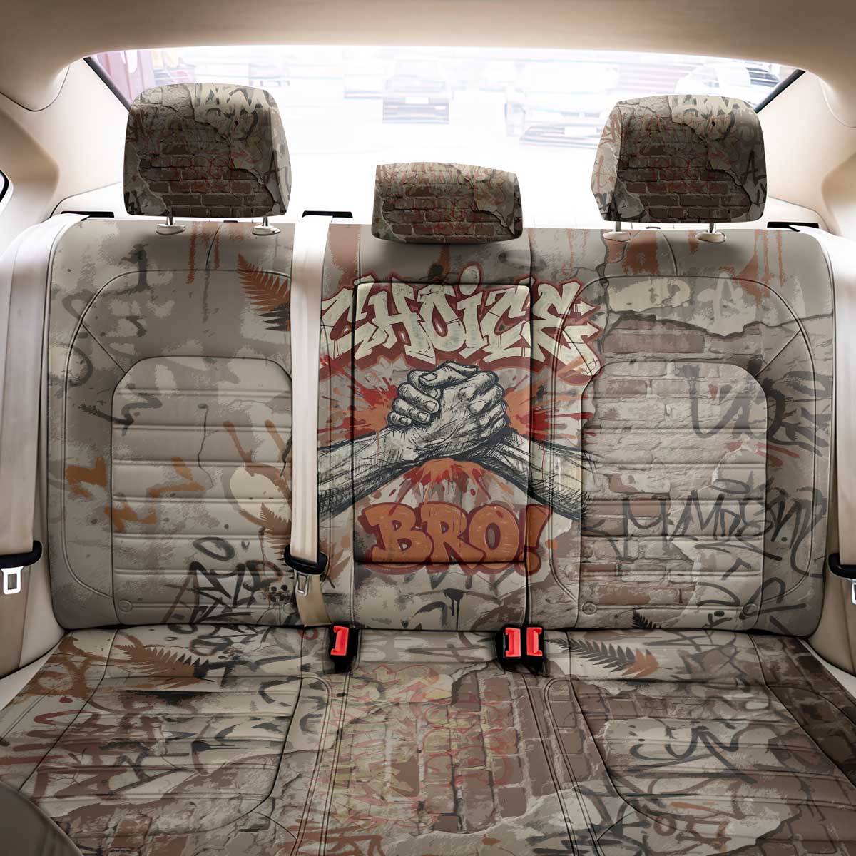Choice Bro Graffiti Handshake Back Car Seat Cover New Zealand Slang Fern Brick Wall and Urban Street Art TS04 - Polynesian Pride