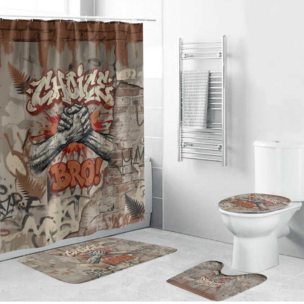 Choice Bro Graffiti Handshake Bathroom Set New Zealand Slang Fern Brick Wall and Urban Street Art