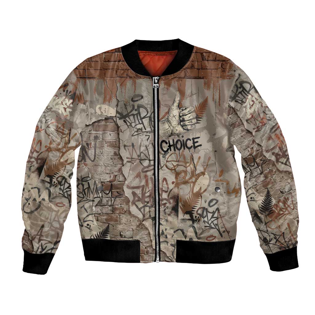 Choice Bro Graffiti Handshake Bomber Jacket New Zealand Slang Fern Brick Wall and Urban Street Art TS04 Unisex Multicolor - Polynesian Pride