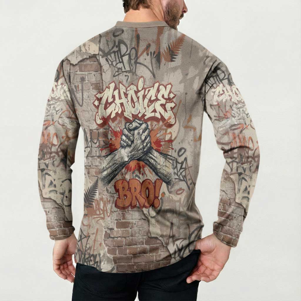Choice Bro Graffiti Handshake Button Sweatshirt New Zealand Slang Fern Brick Wall and Urban Street Art TS04 - Polynesian Pride