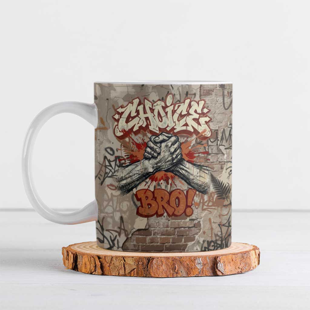 Choice Bro Graffiti Handshake Ceramic Mug New Zealand Slang Fern Brick Wall and Urban Street Art TS04 Multicolor - Polynesian Pride