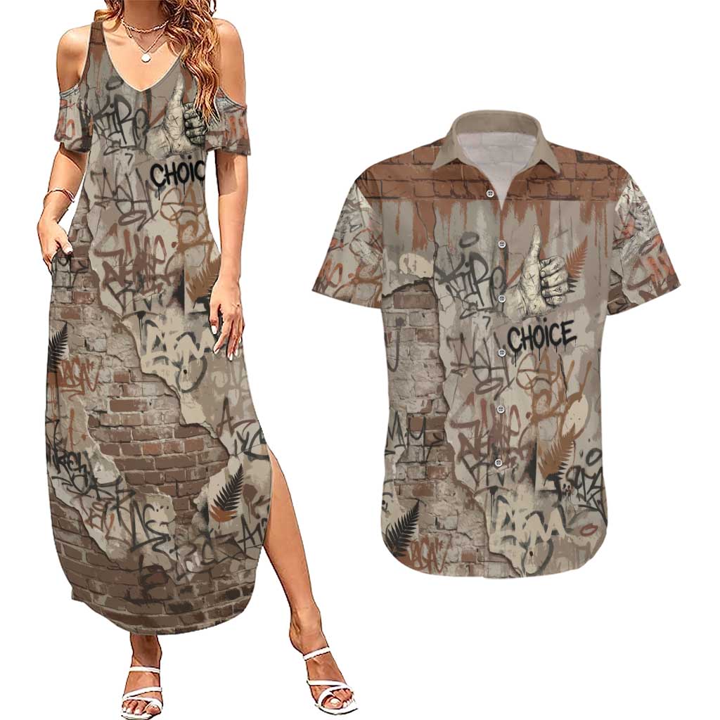 Choice Bro Graffiti Handshake Couples Matching Summer Maxi Dress and Hawaiian Shirt New Zealand Slang Fern Brick Wall and Urban Street Art TS04 Multicolor - Polynesian Pride
