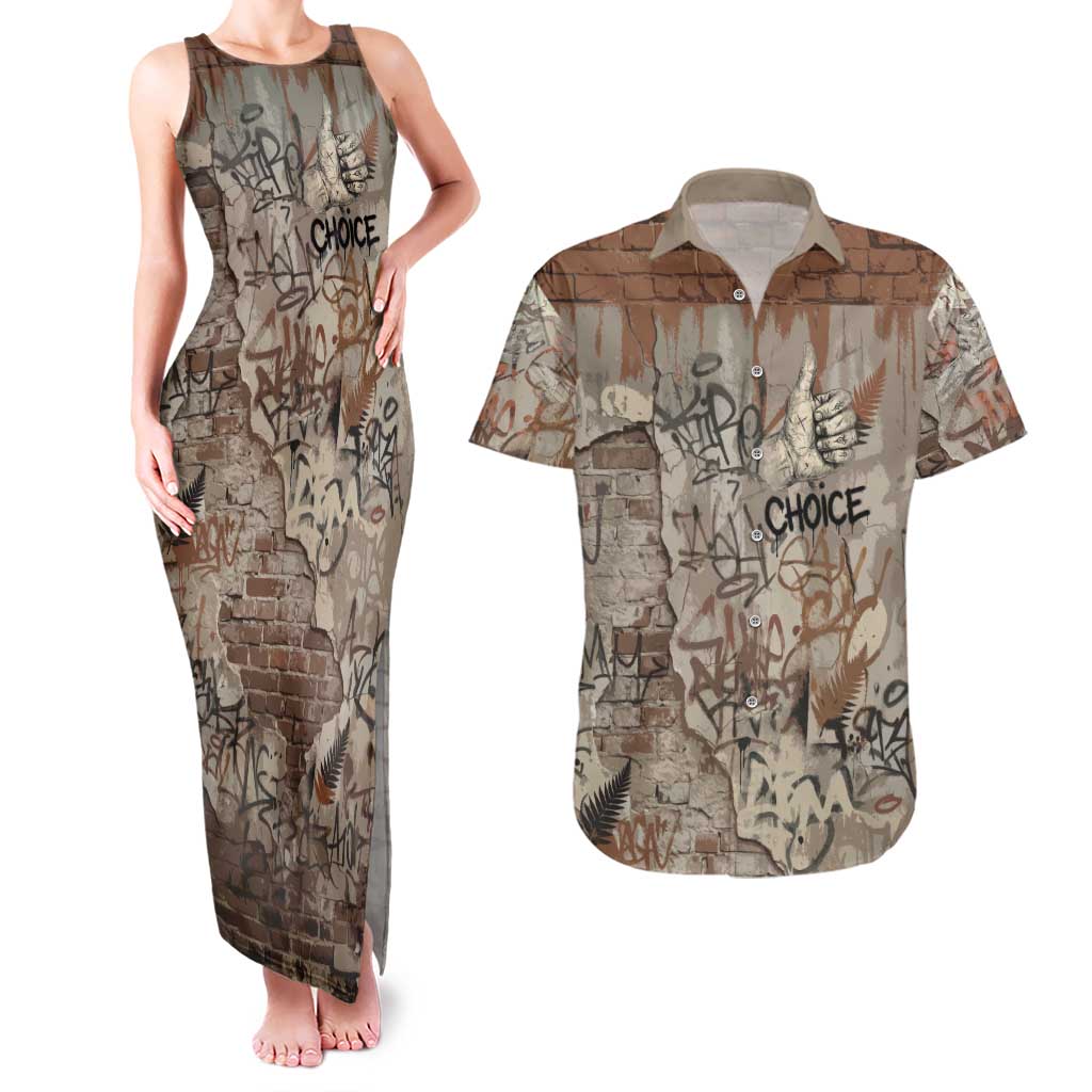 Choice Bro Graffiti Handshake Couples Matching Tank Maxi Dress and Hawaiian Shirt New Zealand Slang Fern Brick Wall and Urban Street Art TS04 Multicolor - Polynesian Pride