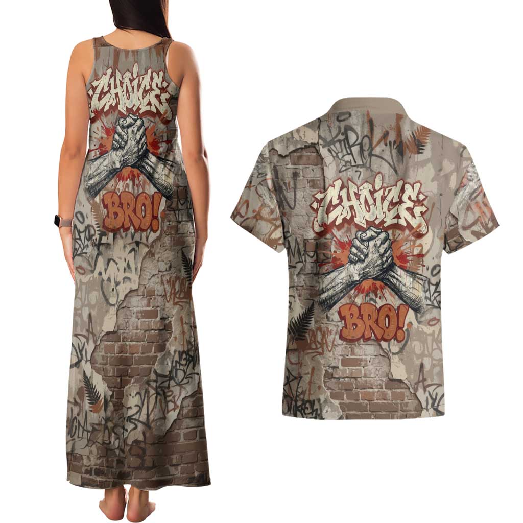 Choice Bro Graffiti Handshake Couples Matching Tank Maxi Dress and Hawaiian Shirt New Zealand Slang Fern Brick Wall and Urban Street Art TS04 - Polynesian Pride