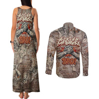 Choice Bro Graffiti Handshake Couples Matching Tank Maxi Dress and Long Sleeve Button Shirt New Zealand Slang Fern Brick Wall and Urban Street Art TS04 - Polynesian Pride