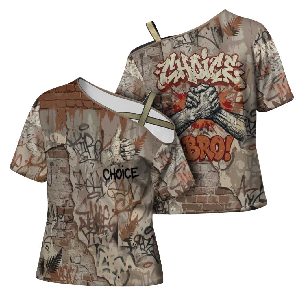 Choice Bro Graffiti Handshake Cross Shoulder Shirt New Zealand Slang Fern Brick Wall and Urban Street Art TS04 - Polynesian Pride