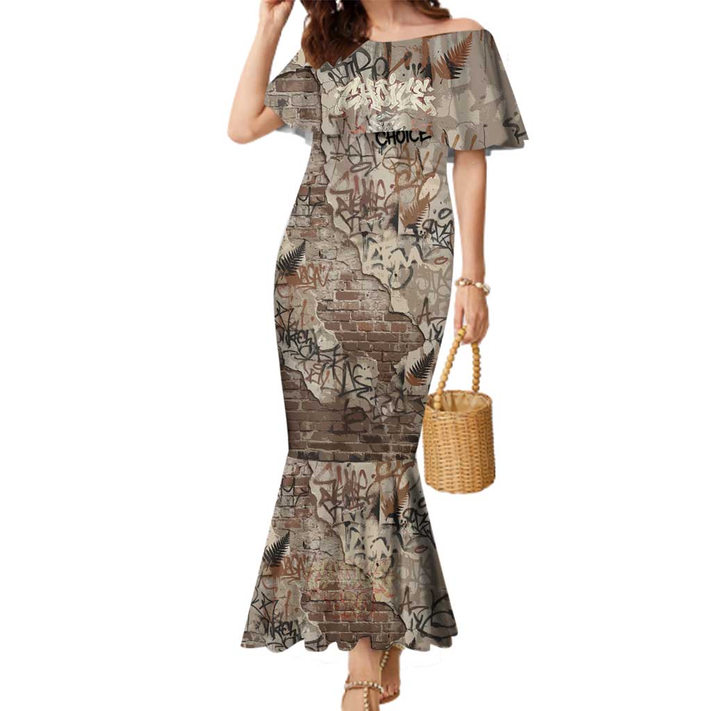 Choice Bro Graffiti Handshake Family Matching Mermaid Dress and Hawaiian Shirt New Zealand Slang Fern Brick Wall and Urban Street Art TS04 Mom's Dress Multicolor - Polynesian Pride