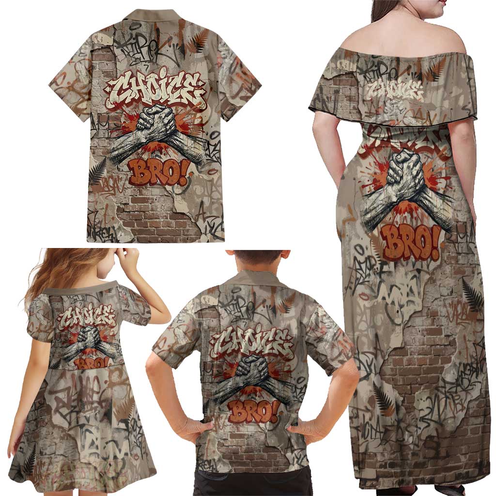 Choice Bro Graffiti Handshake Family Matching Off Shoulder Maxi Dress and Hawaiian Shirt New Zealand Slang Fern Brick Wall and Urban Street Art TS04 - Polynesian Pride