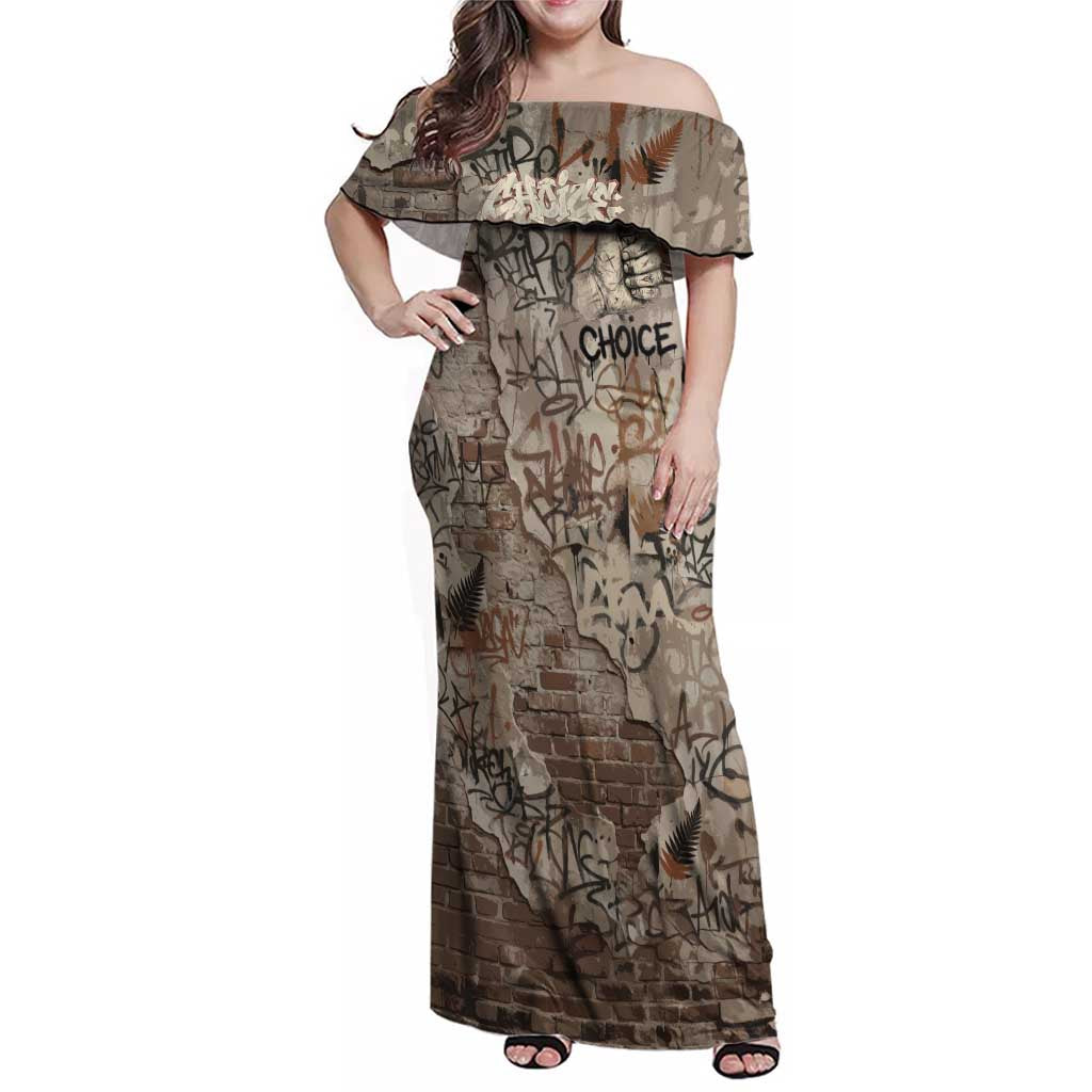 Choice Bro Graffiti Handshake Family Matching Off Shoulder Maxi Dress and Hawaiian Shirt New Zealand Slang Fern Brick Wall and Urban Street Art TS04 Mom's Dress Multicolor - Polynesian Pride