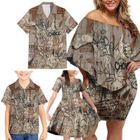 Choice Bro Graffiti Handshake Family Matching Off Shoulder Short Dress and Hawaiian Shirt New Zealand Slang Fern Brick Wall and Urban Street Art TS04 - Polynesian Pride