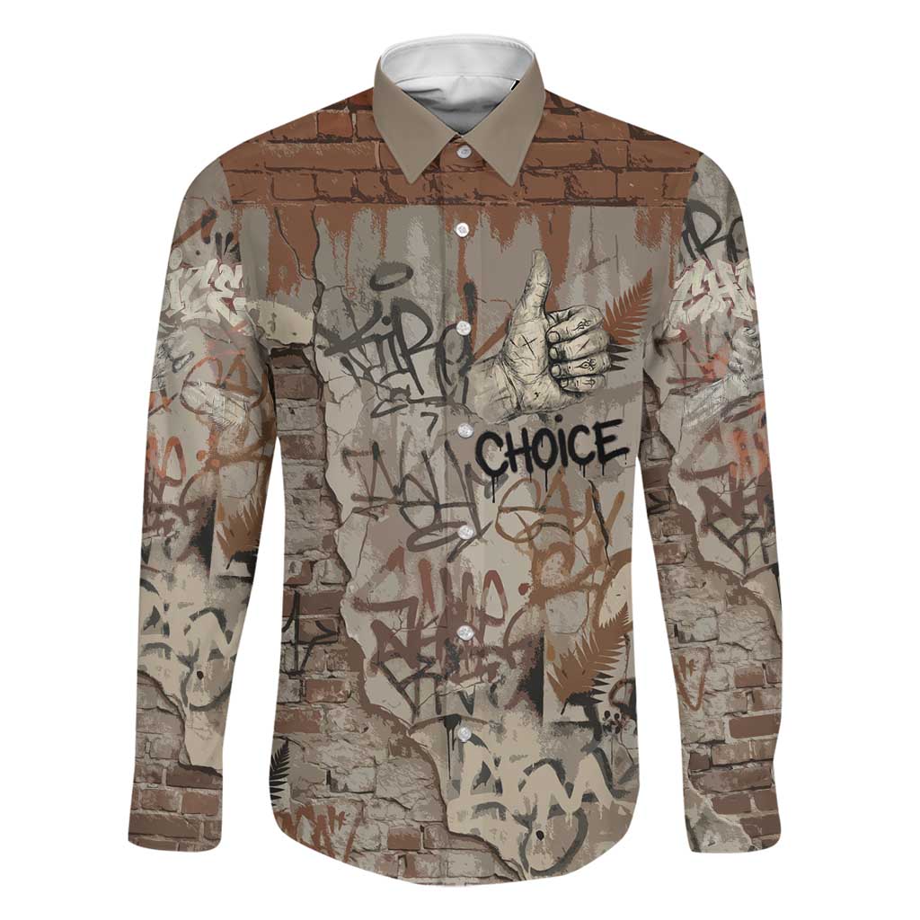 Choice Bro Graffiti Handshake Family Matching Puletasi and Hawaiian Shirt New Zealand Slang Fern Brick Wall and Urban Street Art TS04 Dad's Shirt - Long Sleeve Multicolor - Polynesian Pride