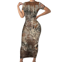 Choice Bro Graffiti Handshake Family Matching Short Sleeve Bodycon Dress and Hawaiian Shirt New Zealand Slang Fern Brick Wall and Urban Street Art TS04 Mom's Dress Multicolor - Polynesian Pride