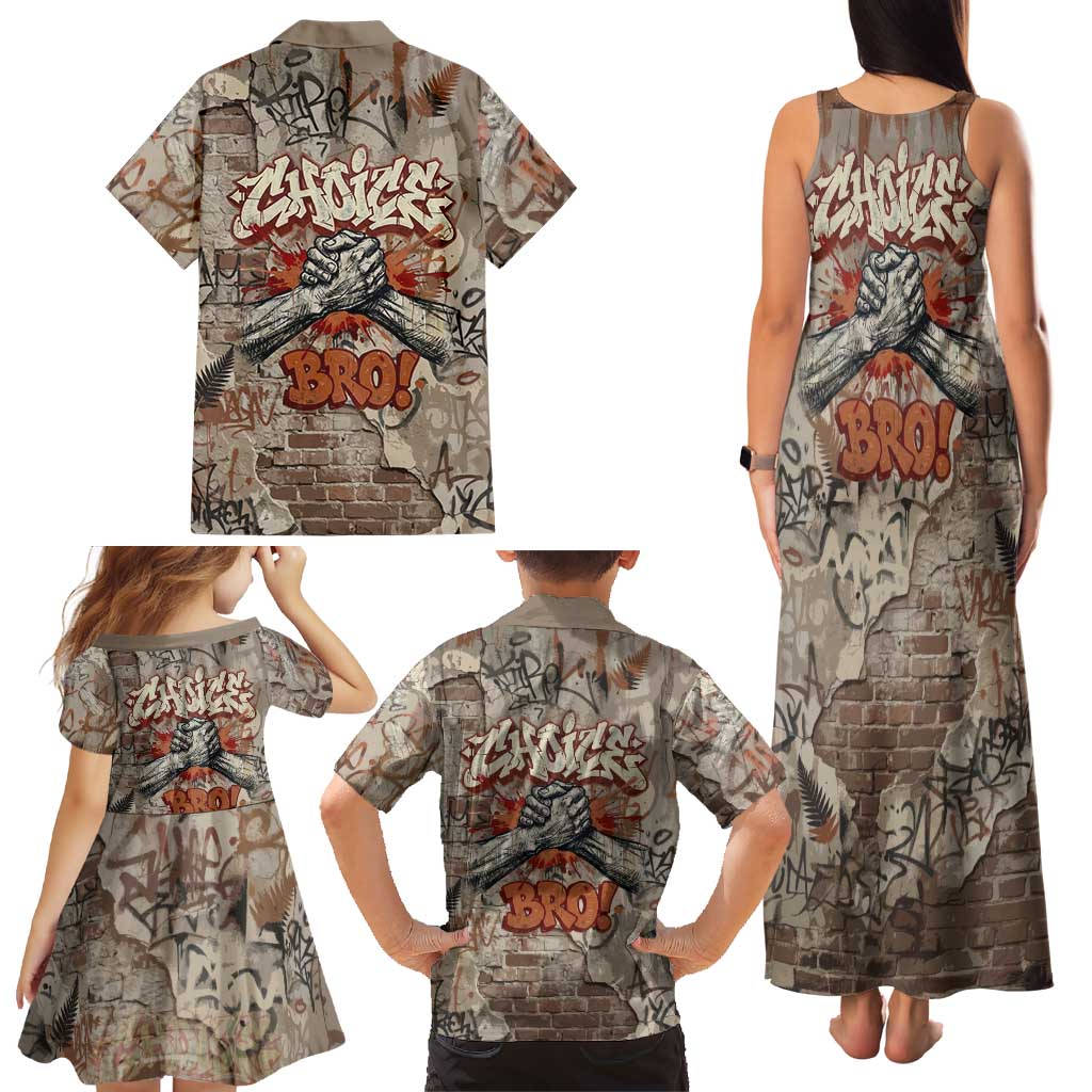 Choice Bro Graffiti Handshake Family Matching Tank Maxi Dress and Hawaiian Shirt New Zealand Slang Fern Brick Wall and Urban Street Art TS04 - Polynesian Pride