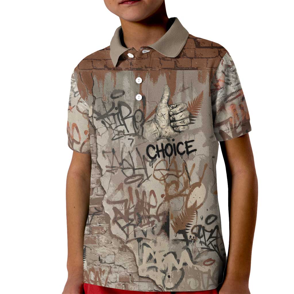 Choice Bro Graffiti Handshake Kid Polo Shirt New Zealand Slang Fern Brick Wall and Urban Street Art TS04 Kid Multicolor - Polynesian Pride