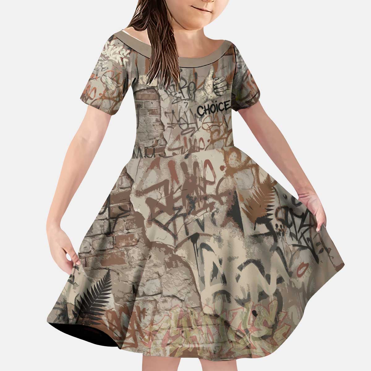 Choice Bro Graffiti Handshake Kid Short Sleeve Dress New Zealand Slang Fern Brick Wall and Urban Street Art TS04 KID Multicolor - Polynesian Pride