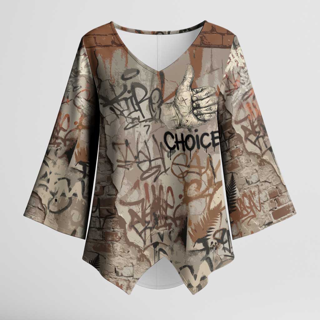 Choice Bro Graffiti Handshake Kimono Sleeve Blouse New Zealand Slang Fern Brick Wall and Urban Street Art