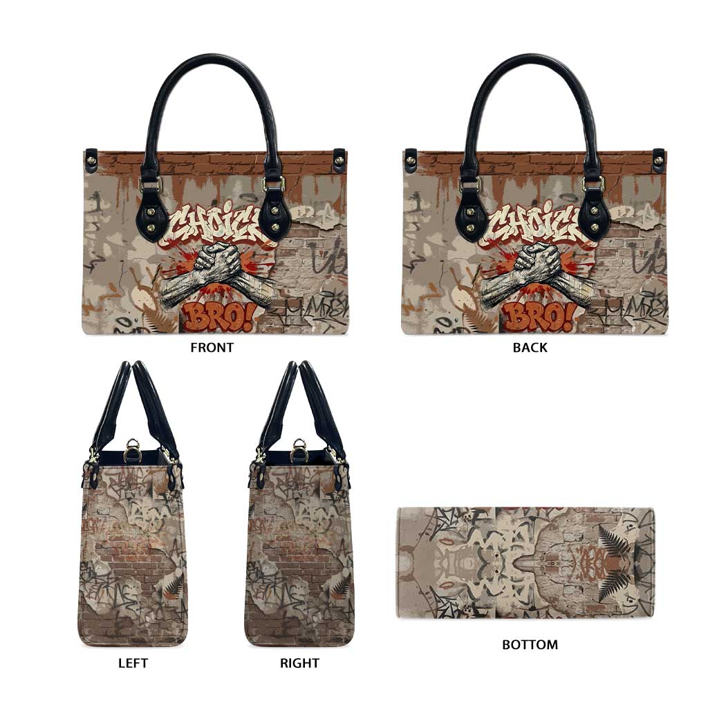Choice Bro Graffiti Handshake Leather Bag New Zealand Slang Fern Brick Wall and Urban Street Art TS04 - Polynesian Pride