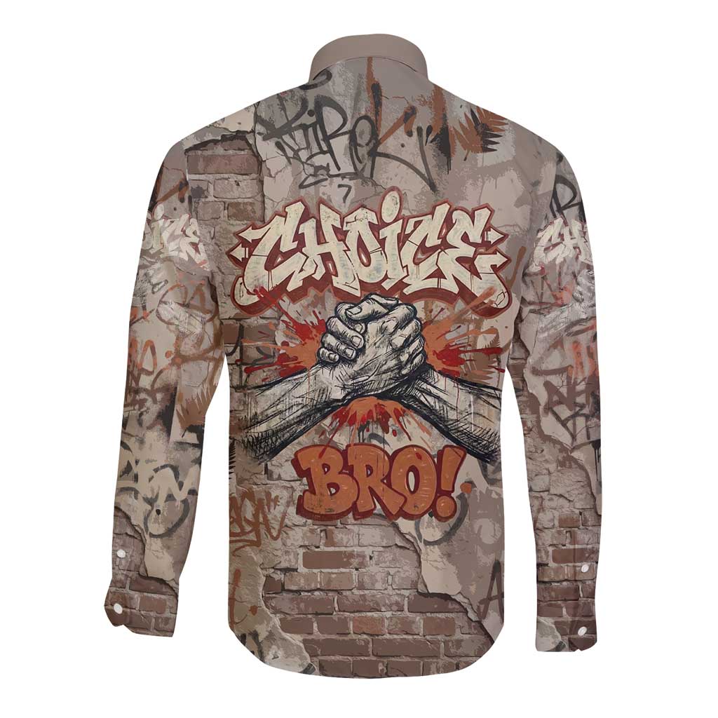 Choice Bro Graffiti Handshake Long Sleeve Button Shirt New Zealand Slang Fern Brick Wall and Urban Street Art TS04 - Polynesian Pride