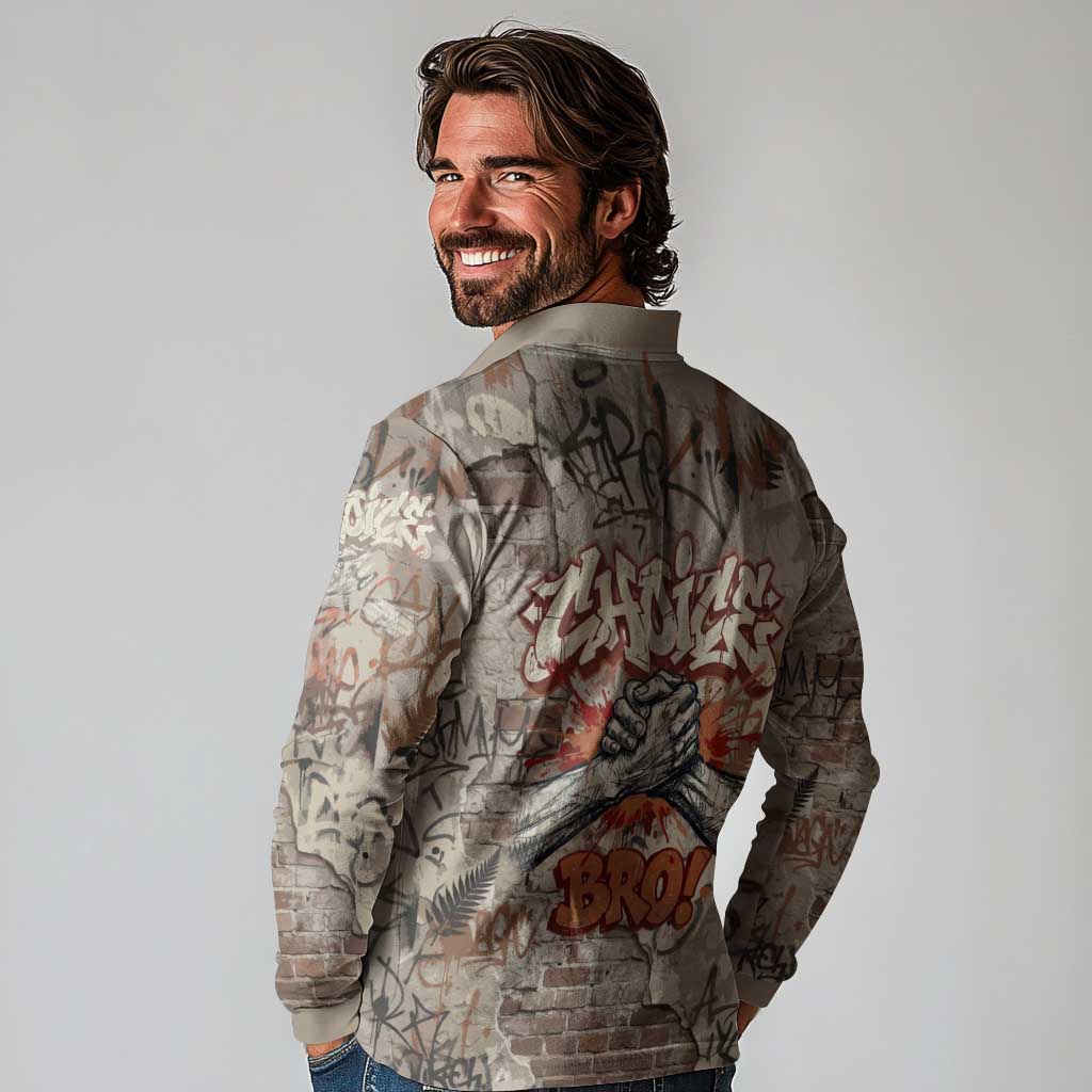 Choice Bro Graffiti Handshake Long Sleeve Polo Shirt New Zealand Slang Fern Brick Wall and Urban Street Art TS04 - Polynesian Pride