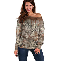 Choice Bro Graffiti Handshake Off Shoulder Sweater New Zealand Slang Fern Brick Wall and Urban Street Art TS04 Women Multicolor - Polynesian Pride