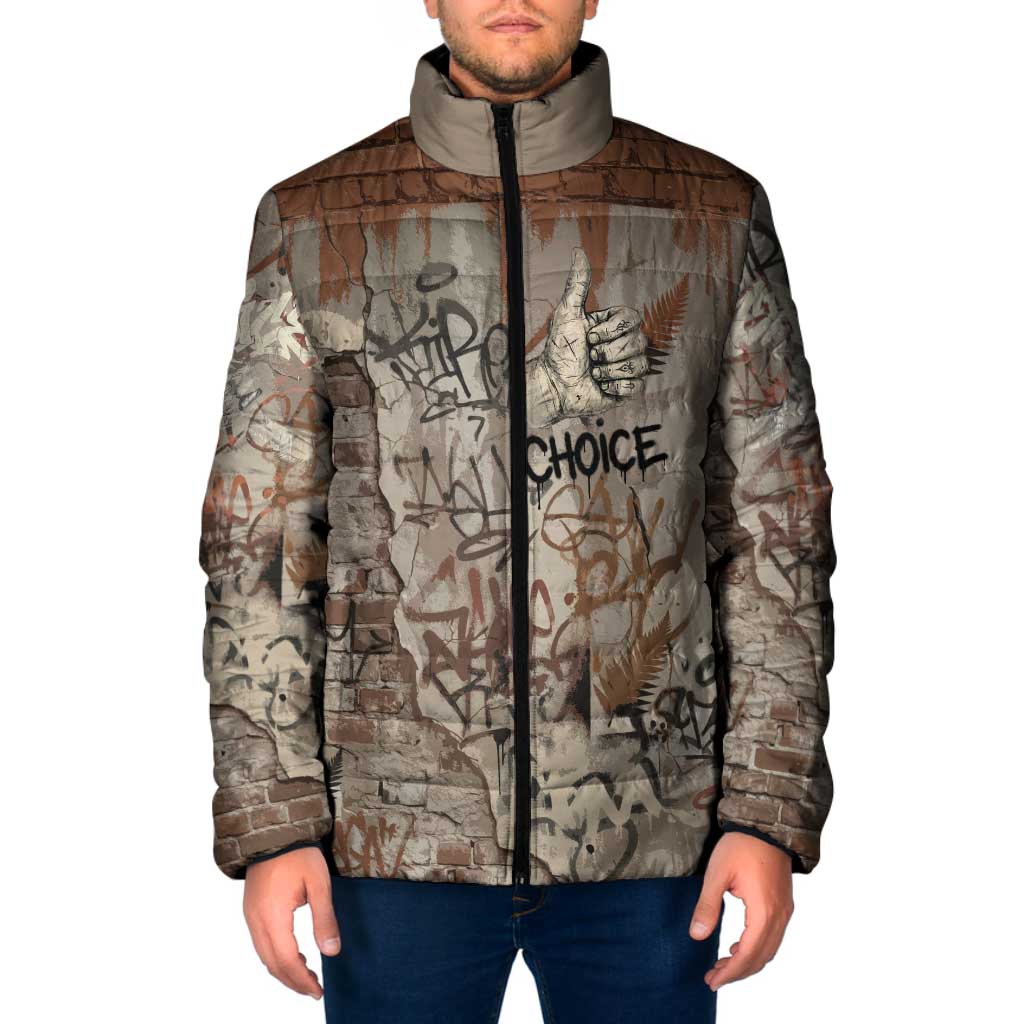 Choice Bro Graffiti Handshake Padded Jacket New Zealand Slang Fern Brick Wall and Urban Street Art
