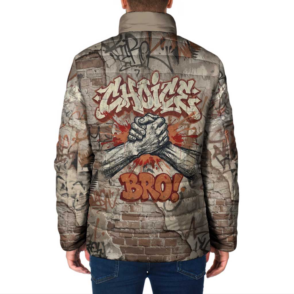 Choice Bro Graffiti Handshake Padded Jacket New Zealand Slang Fern Brick Wall and Urban Street Art TS04 - Polynesian Pride