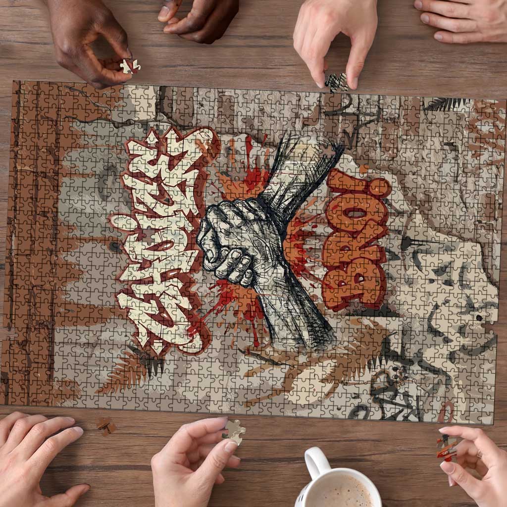 Choice Bro Graffiti Handshake Puzzle New Zealand Slang Fern Brick Wall and Urban Street Art TS04 - Polynesian Pride