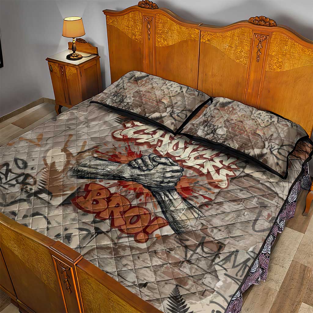 Choice Bro Graffiti Handshake Quilt Bed Set New Zealand Slang Fern Brick Wall and Urban Street Art TS04 - Polynesian Pride