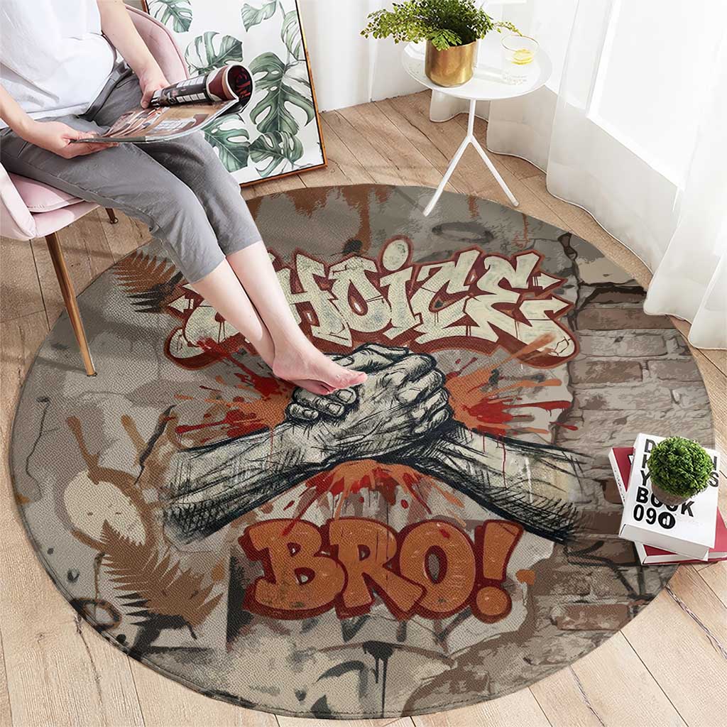 Choice Bro Graffiti Handshake Round Carpet New Zealand Slang Fern Brick Wall and Urban Street Art TS04 - Polynesian Pride