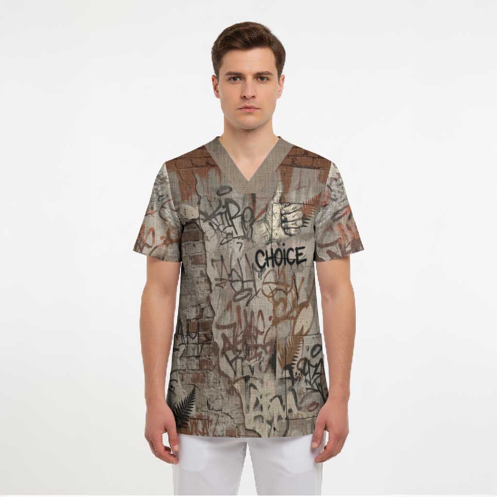 Choice Bro Graffiti Handshake Scrub Top New Zealand Slang Fern Brick Wall and Urban Street Art TS04 - Polynesian Pride