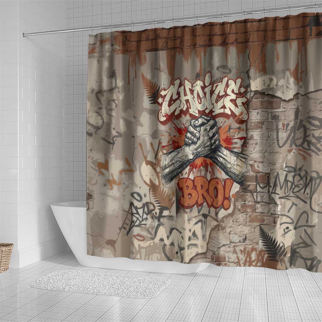 Choice Bro Graffiti Handshake Shower Curtain New Zealand Slang Fern Brick Wall and Urban Street Art TS04 - Polynesian Pride