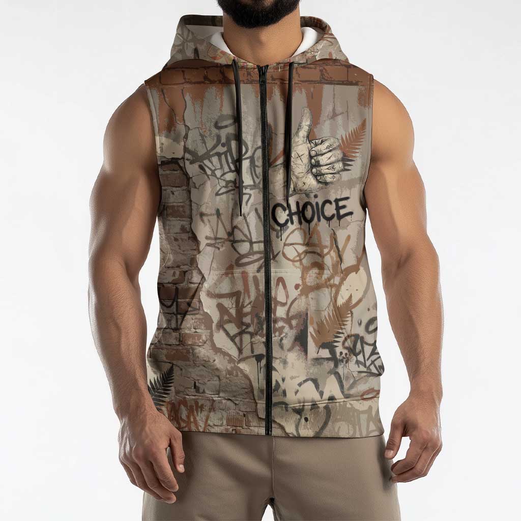 Choice Bro Graffiti Handshake Sleeveless Zip Hoodie New Zealand Slang Fern Brick Wall and Urban Street Art TS04 - Polynesian Pride