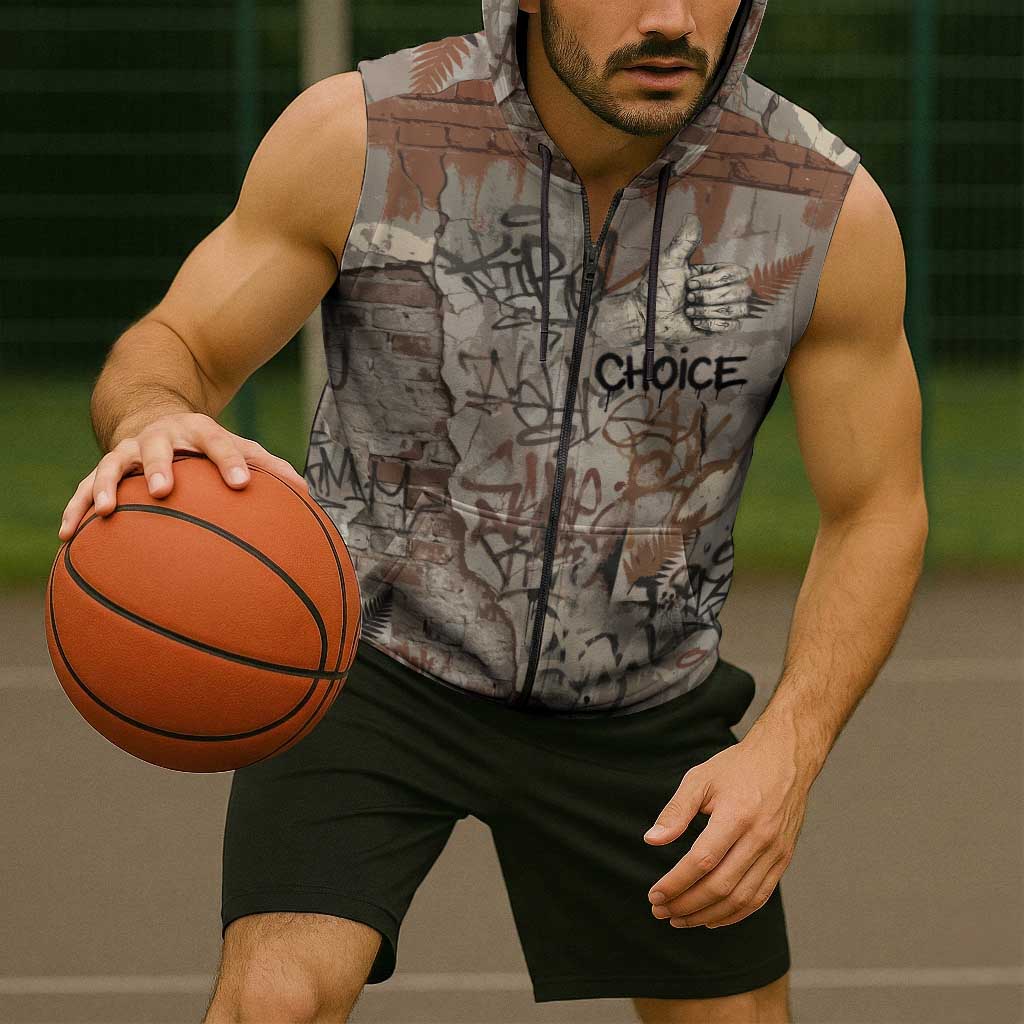 Choice Bro Graffiti Handshake Sleeveless Zip Hoodie New Zealand Slang Fern Brick Wall and Urban Street Art TS04 - Polynesian Pride