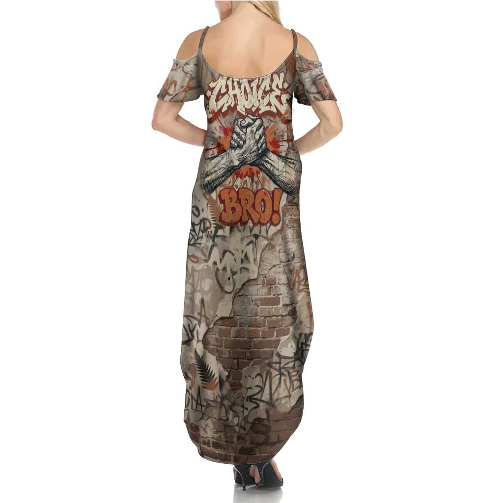 Choice Bro Graffiti Handshake Summer Maxi Dress New Zealand Slang Fern Brick Wall and Urban Street Art TS04 - Polynesian Pride