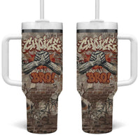 Choice Bro Graffiti Handshake Tumbler With Handle New Zealand Slang Fern Brick Wall and Urban Street Art TS04 One Size: 40 oz Multicolor - Polynesian Pride
