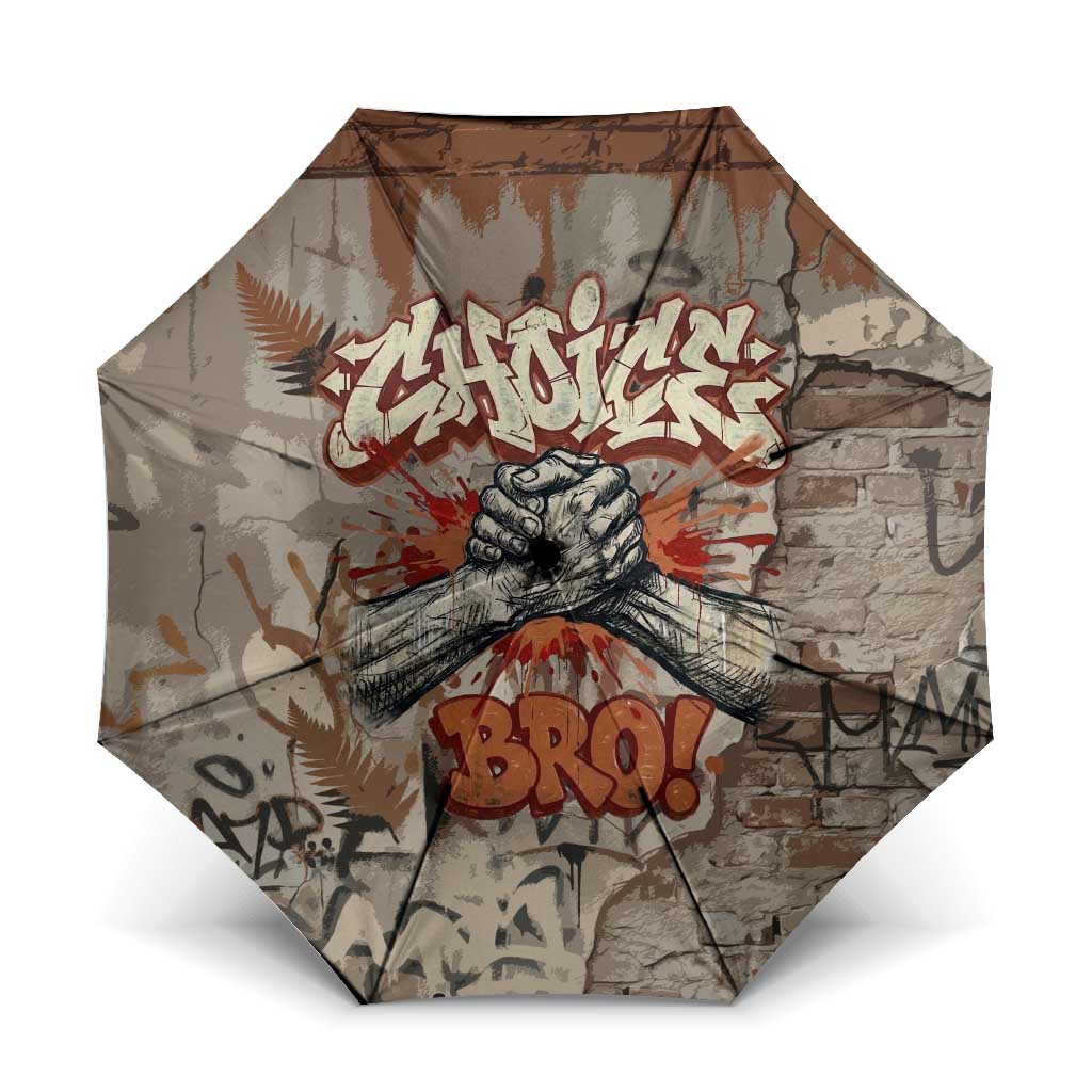 Choice Bro Graffiti Handshake Umbrella New Zealand Slang Fern Brick Wall and Urban Street Art TS04 One Size Folded 11.42 inch Opened Diameter 37.4 inch Multicolor - Polynesian Pride