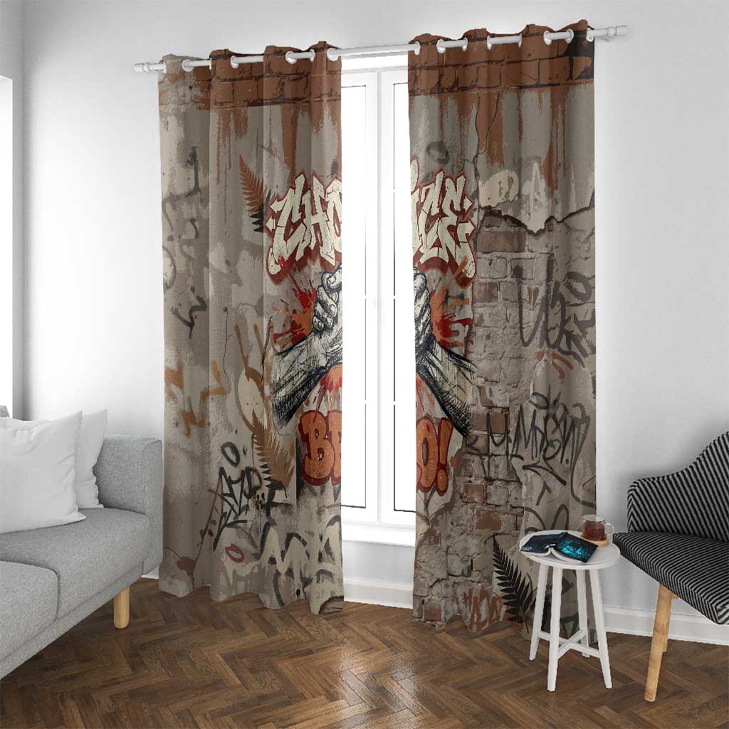 Choice Bro Graffiti Handshake Window Curtain New Zealand Slang Fern Brick Wall and Urban Street Art TS04 With Grommets Multicolor - Polynesian Pride