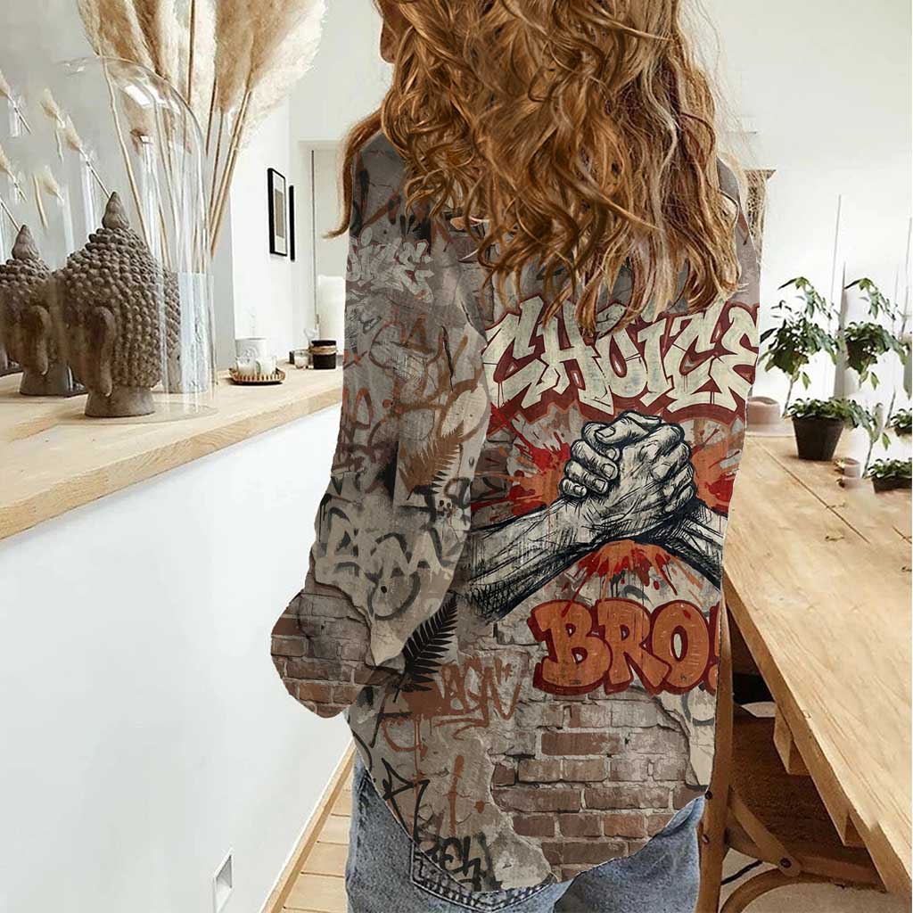 Choice Bro Graffiti Handshake Women Casual Shirt New Zealand Slang Fern Brick Wall and Urban Street Art TS04 - Polynesian Pride