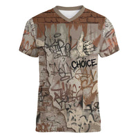 Choice Bro Graffiti Handshake Women V-Neck T-Shirt New Zealand Slang Fern Brick Wall and Urban Street Art TS04 Female Multicolor - Polynesian Pride