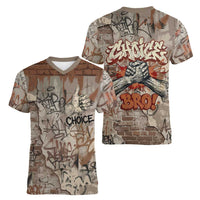 Choice Bro Graffiti Handshake Women V-Neck T-Shirt New Zealand Slang Fern Brick Wall and Urban Street Art TS04 - Polynesian Pride