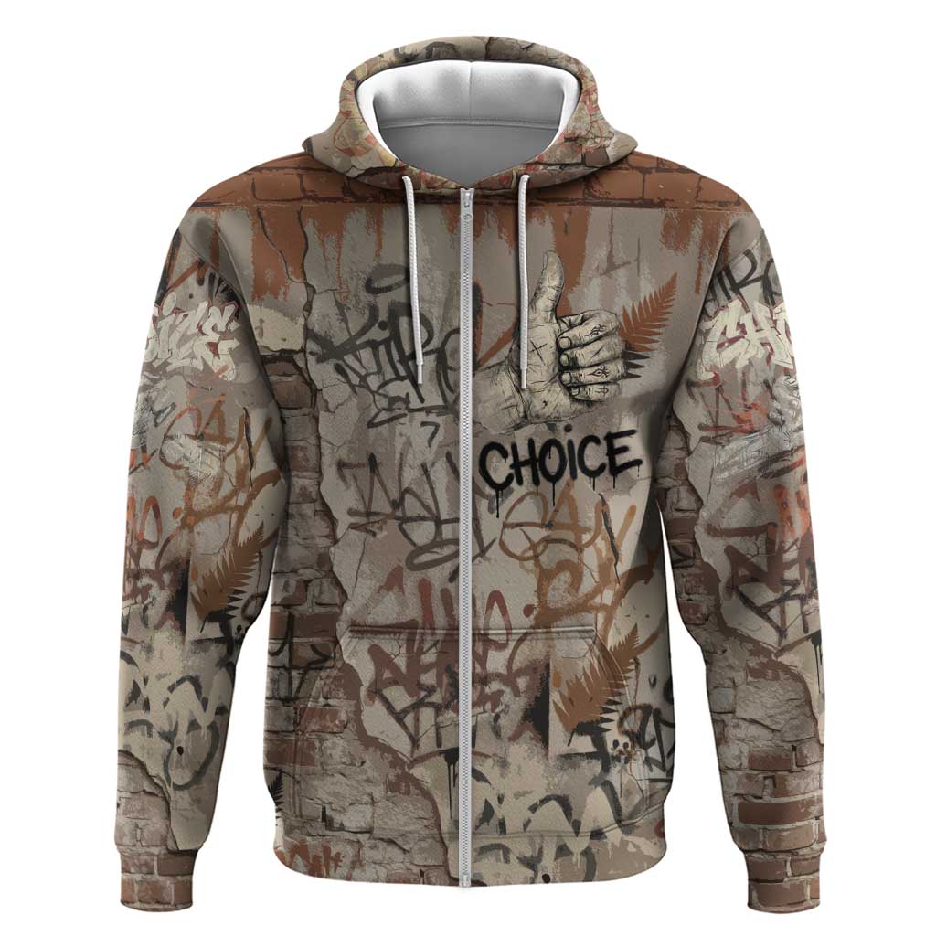 Choice Bro Graffiti Handshake Zip Hoodie New Zealand Slang Fern Brick Wall and Urban Street Art