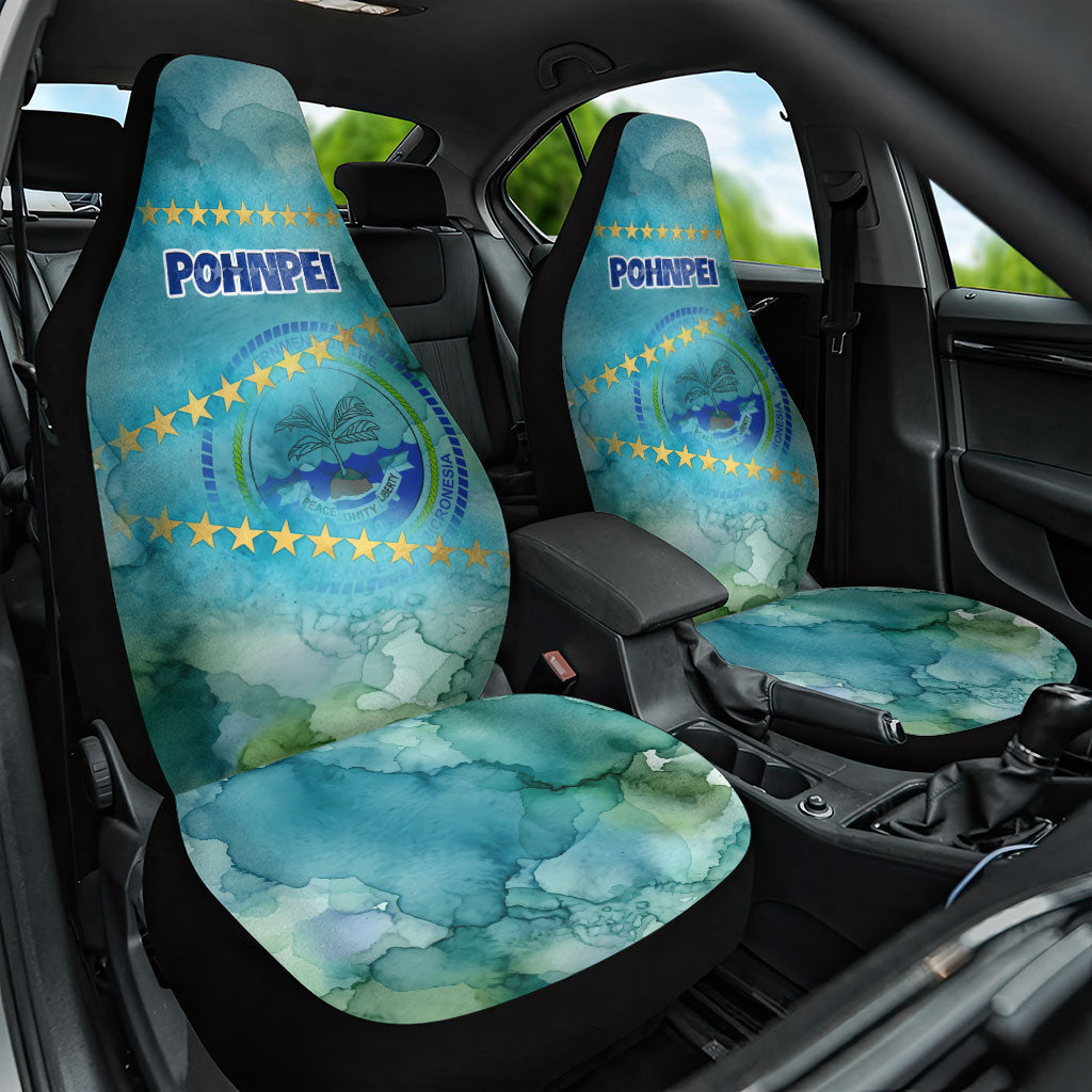 Pohnpei Federated States Of Micronesia Car Seat Cover Watercolor Heritage Graphic Art With State Seal And Tropical Stars TS04 One Size Blue Green - Polynesian Pride
