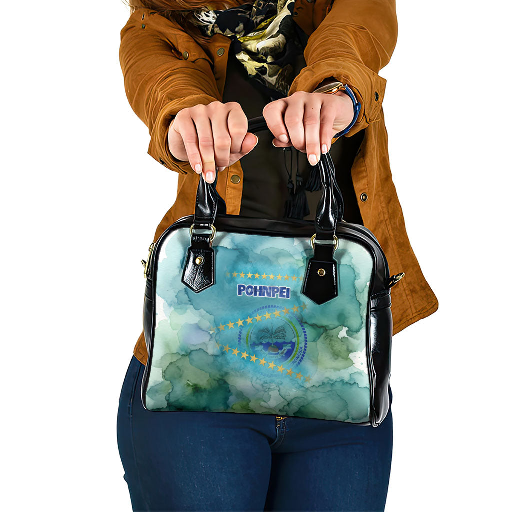 Pohnpei Federated States Of Micronesia Shoulder Handbag Watercolor Heritage Graphic Art With State Seal And Tropical Stars TS04 One Size Blue Green - Polynesian Pride