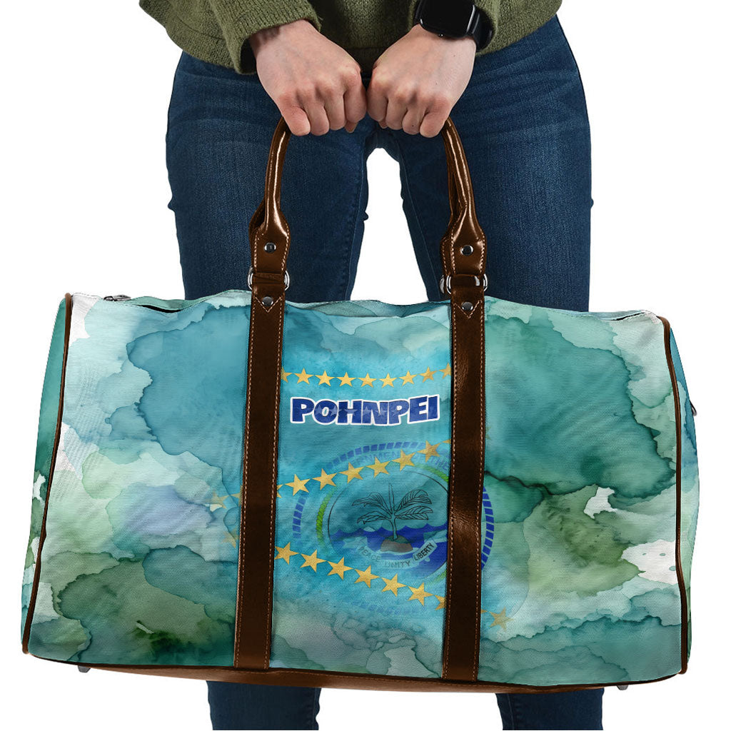 Pohnpei Federated States Of Micronesia Travel Bag Watercolor Heritage Graphic Art With State Seal And Tropical Stars TS04 Blue Green - Polynesian Pride