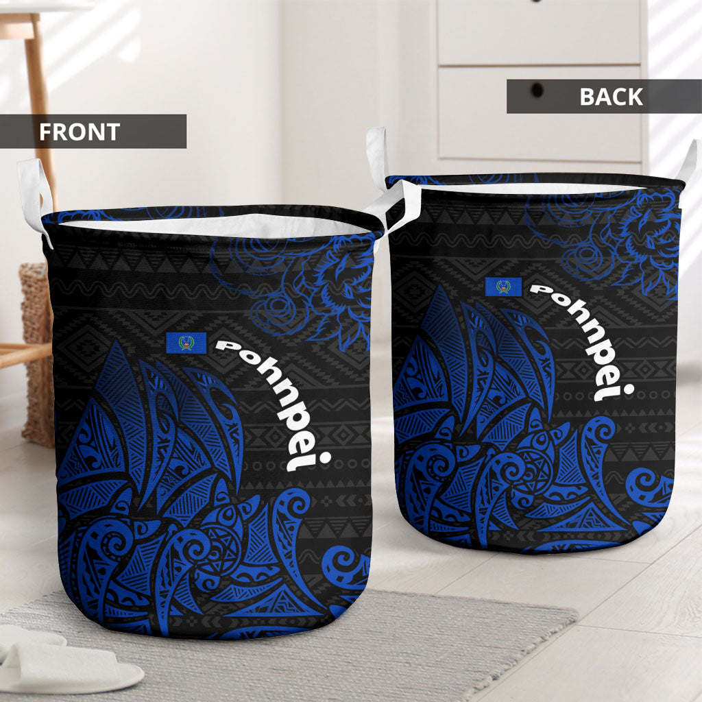 Pohnpei Federated States Of Micronesia Laundry Basket Polynesian Tribal Heritage Art With Blue Island Tattoo Patterns TS04 - Polynesian Pride