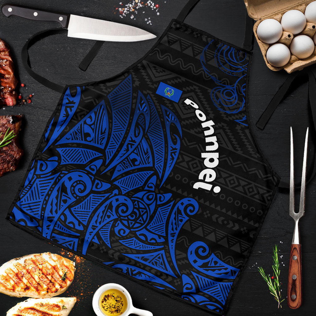 Pohnpei Federated States Of Micronesia Apron Polynesian Tribal Heritage Art With Blue Island Tattoo Patterns TS04 Black Blue - Polynesian Pride