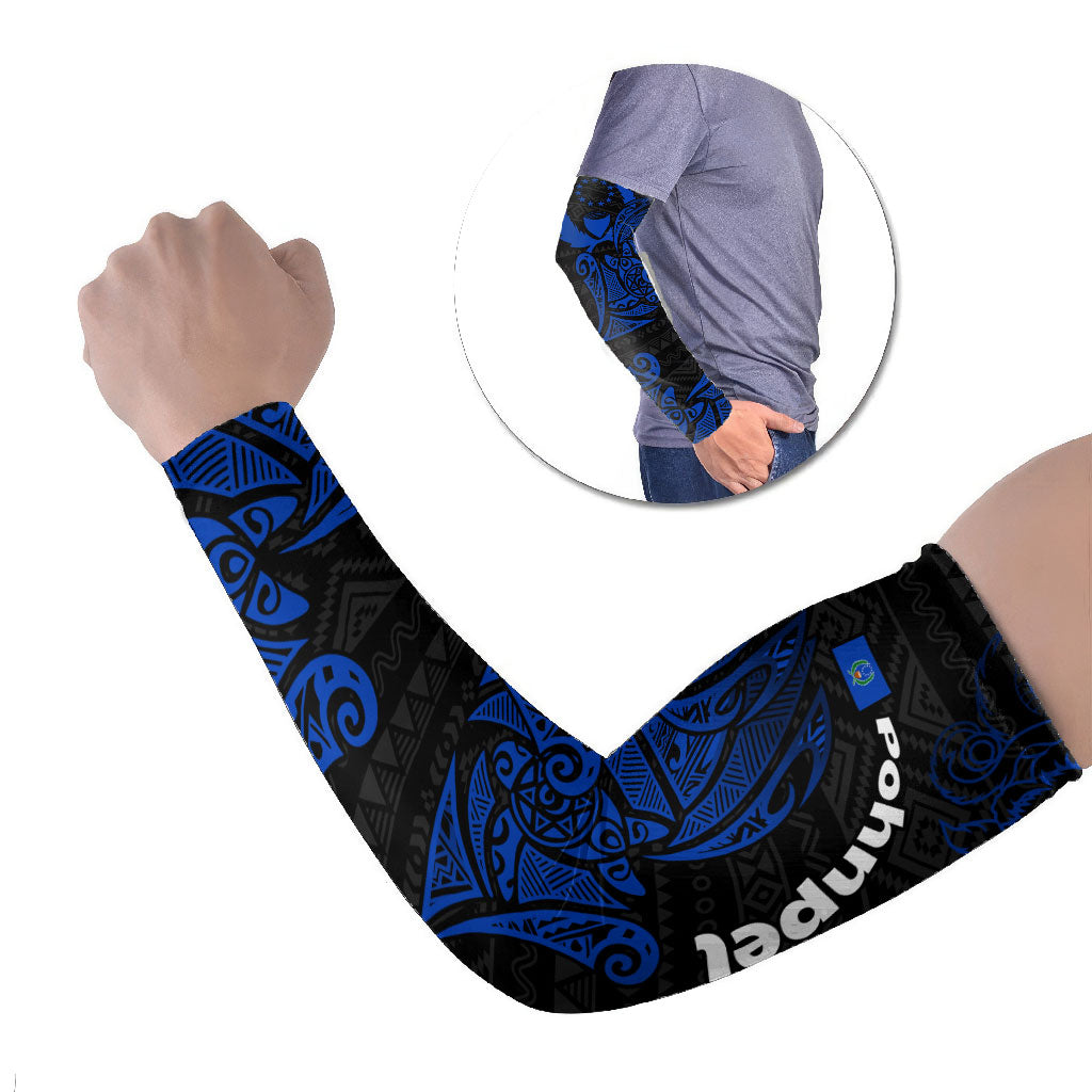 Pohnpei Federated States Of Micronesia Arm Sleeves Polynesian Tribal Heritage Art With Blue Island Tattoo Patterns TS04 Set of 2 Black Blue - Polynesian Pride